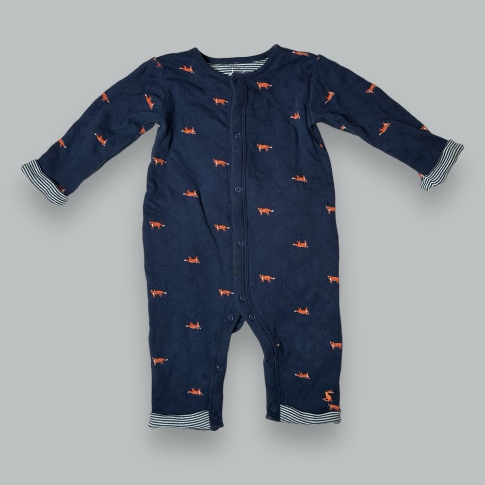 Joules baby fox romper navy, size 6-9 months
